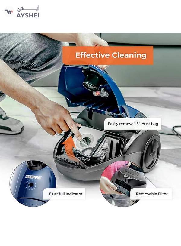 GEEPAS Preview Vacuum Cleaner With Powerful Suction, Low Noise Design, Dust Full Indicator, Flexible Hose With Air Flow On Handle, Plastic Insert Tube, Dustbag 1.5L, Pedal Switch And Auto Rewinding Wire 1.5 L 1400 W GVC2595 1.5 L 1400 W GVC2595 Red