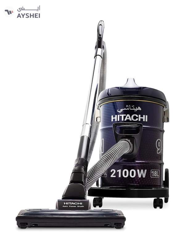 HITACHI Drum Vacuum Cleaner 2100 Watts, 18L Tank Dust Capacity, Aero Power Brush to Clean Efficiently, Metal Pipe, Dusting Brush & Crevice Nozzle, Washable Filter, Best for Home & Office 18 L 2100 W CV955NBLGCM Blue/Purple
