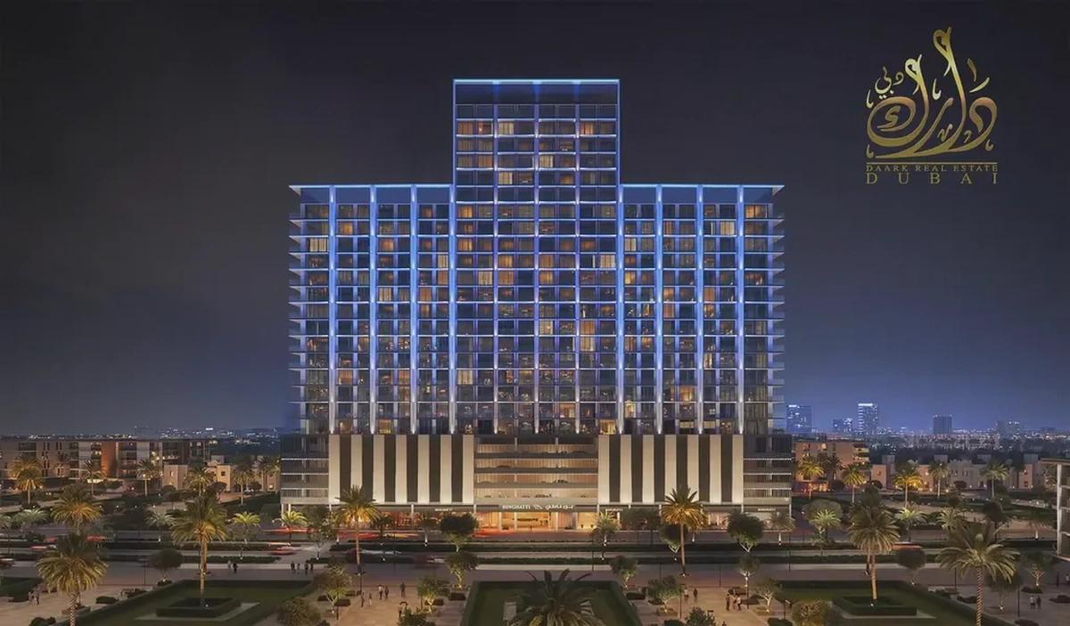 Furnished 1BR Apartment | Binghatti Ruby JVC | City & Pool Views-0-landscape