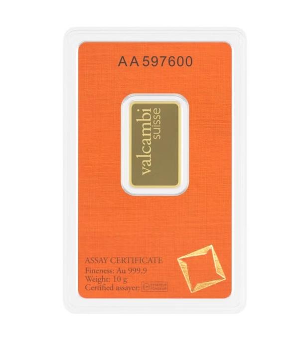 Valcambi Suisse 10g 24K (999.9) Pure Minted Gold Bar - Variable Design