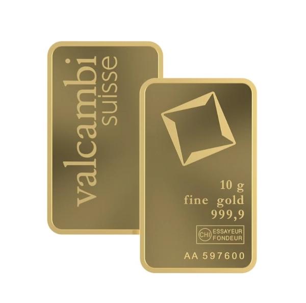 Valcambi Suisse 10g 24K (999.9) Pure Minted Gold Bar - Variable Design