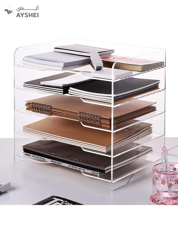Eworld 5 Tier Clear Acrylic Magazine File Holder Document Storage Organising Stand