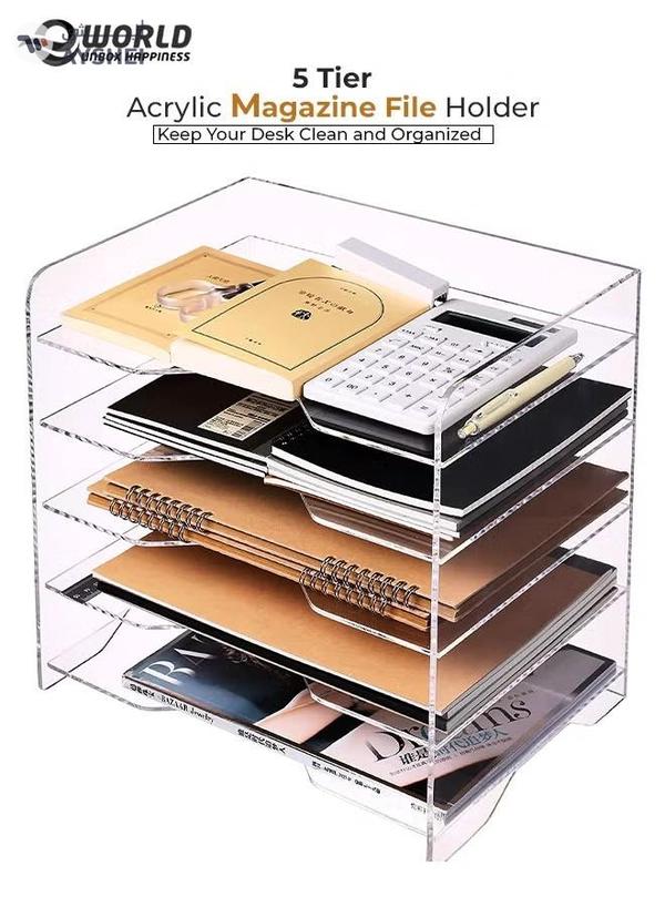 Eworld 5 Tier Clear Acrylic Magazine File Holder Document Storage Organising Stand