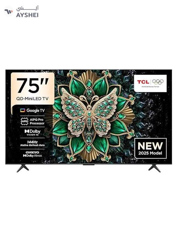 TCL Television 75 Inch Smart TV 4K QD-Mini LED Colorful Quantum Crystal HDR 10+ Gaming Google TV, 144Hz Native Refresh Rate, ONKYO 2.1 Hi-Fi, Dolby Atmos, AI Mode, (2025 Model) 75C6K Black