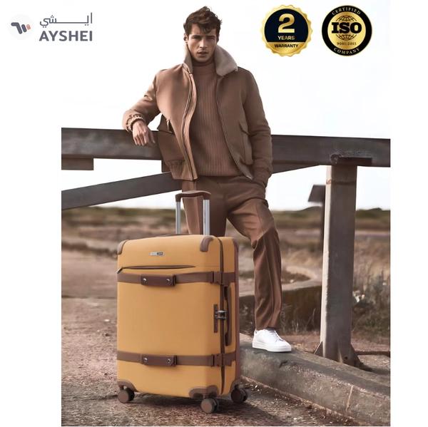 PARAJOHN Retro 3-Piece Canvas Luggage Set | 20/24/28 Inch Suitcases | 4-Wheel 360° Spinner Trolley | Travel Hard Case Set Brown