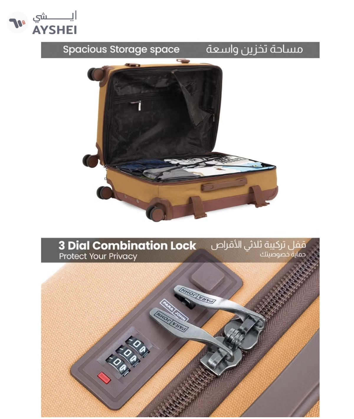 PARAJOHN Retro 3-Piece Canvas Luggage Set | 20/24/28 Inch Suitcases | 4-Wheel 360° Spinner Trolley | Travel Hard Case Set Brown-6-6