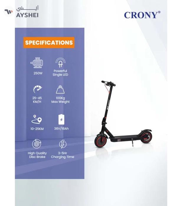 Crony M365 App E-Scooter | 45km/H High-Speed | 25KM Range | 250w Brushless Motor | Rear Disc Brake