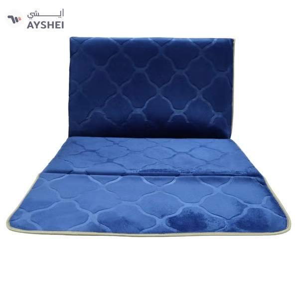 Yuwell Foldable Prayer Mat with Back Support & Carrying Bag, 2-in-1 Prayer Rug Sajadah, Anti-Slip Islamic Salah Mat Soft Velvet Mat 110×65CM for Men & Women, Portable Ramadan & Eid Gift Blue