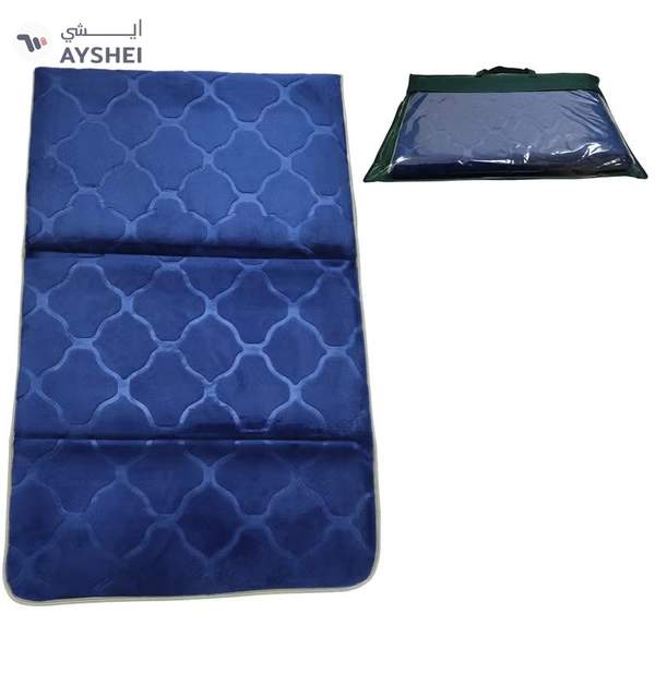 Yuwell Foldable Prayer Mat with Back Support & Carrying Bag, 2-in-1 Prayer Rug Sajadah, Anti-Slip Islamic Salah Mat Soft Velvet Mat 110×65CM for Men & Women, Portable Ramadan & Eid Gift Blue