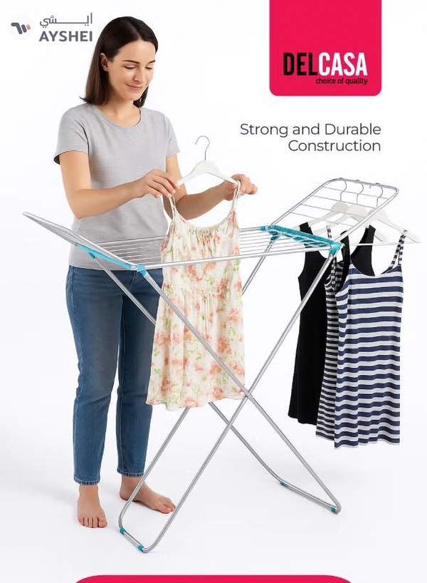 Delcasa Large Folding Clothes Dryer Drying Space Laundry Washing Durable Metal Drying Rack Multifunctional Air Dryer Ideal For Indoor And Outdoor Dc1652 Silver/Blue 18meter