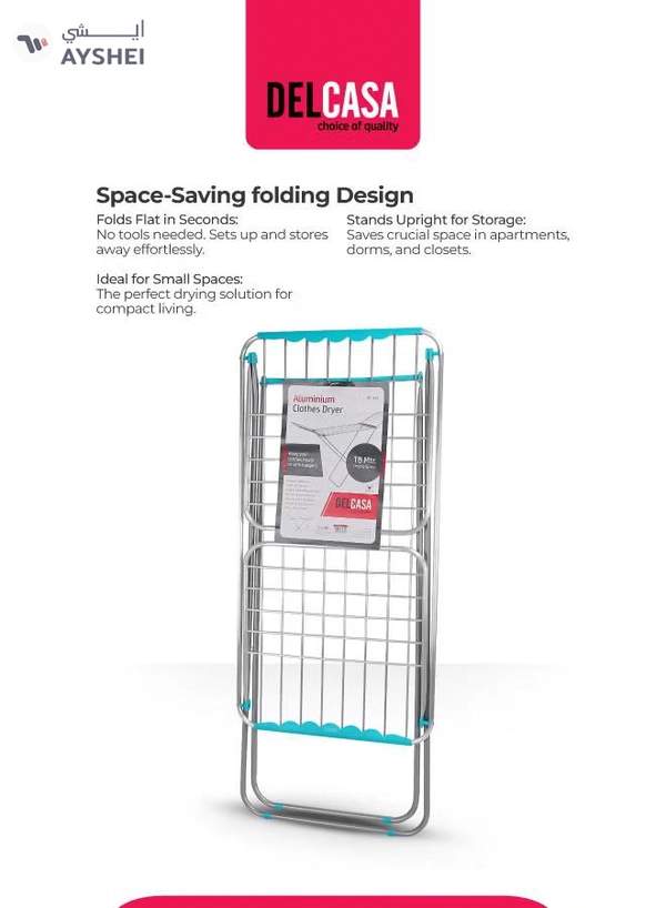 Delcasa Large Folding Clothes Dryer Drying Space Laundry Washing Durable Metal Drying Rack Multifunctional Air Dryer Ideal For Indoor And Outdoor Dc1652 Silver/Blue 18meter