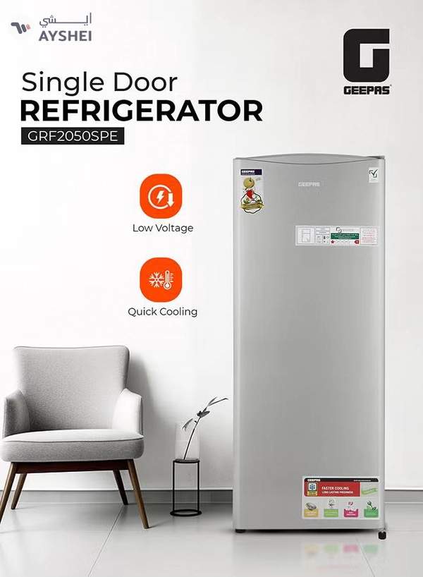 GEEPAS 220L Gross/ 173L Gross Capacity, Defrost Single Door Refrigerator- GRF2050SPE/ Quick Cooling, Low Noise, Easy Cleaning/ with Recessed Handle and Glass Shelves, Perfect for Small Spaces, Apartments, etc 50 W GRF2050SPE Silver