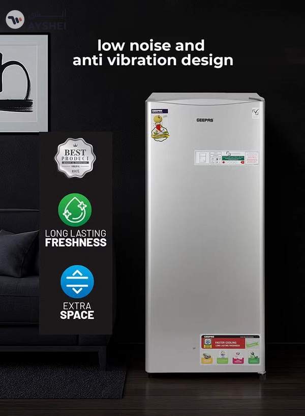 GEEPAS 220L Gross/ 173L Gross Capacity, Defrost Single Door Refrigerator- GRF2050SPE/ Quick Cooling, Low Noise, Easy Cleaning/ with Recessed Handle and Glass Shelves, Perfect for Small Spaces, Apartments, etc 50 W GRF2050SPE Silver