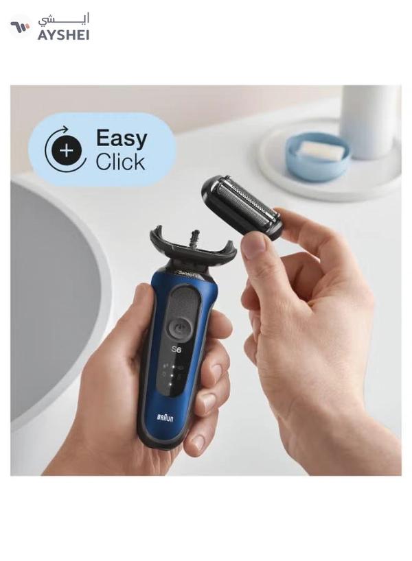 BRAUN Series 6 61-B1000s Wet & Dry shaver with travel case, blue. Made in Germany Blue / Black