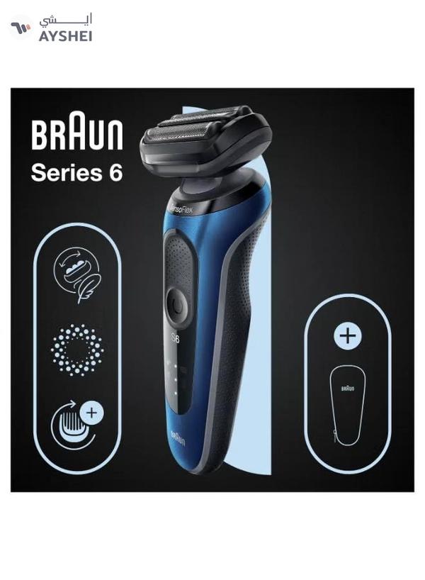 BRAUN Series 6 61-B1000s Wet & Dry shaver with travel case, blue. Made in Germany Blue / Black