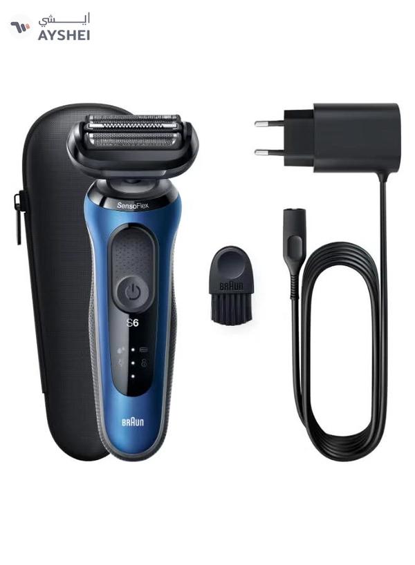 BRAUN Series 6 61-B1000s Wet & Dry shaver with travel case, blue. Made in Germany Blue / Black