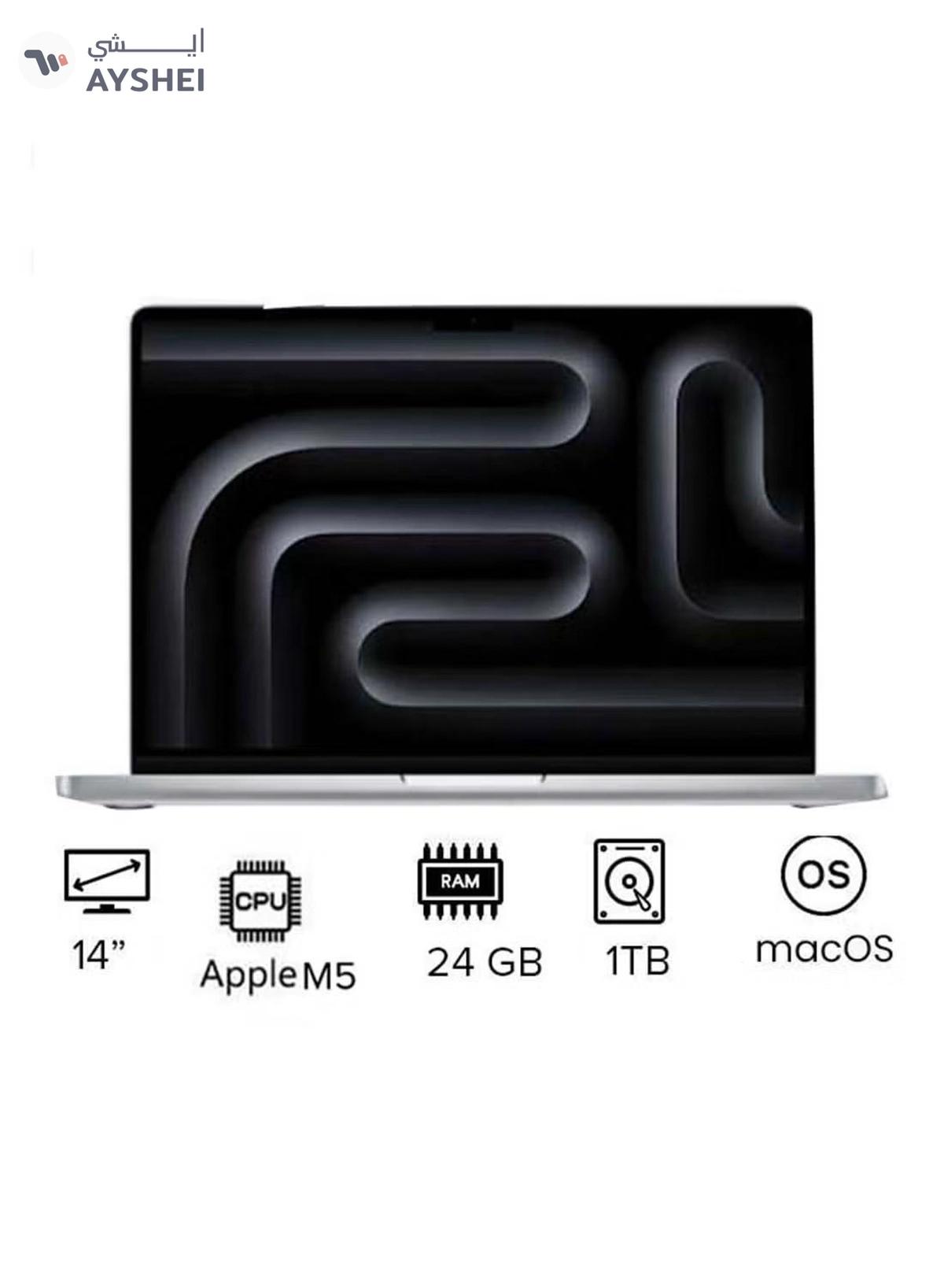 Apple New M5 Macbook Pro 2025 MDE64 Laptop With 14‑inch XDR Retina Display, M5 chip with 10-core CPU, 10-core GPU Processor/24GB RAM/1TB SSD/MacOS/International version English Silver-0-portrait