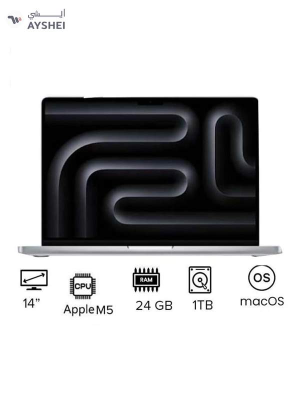 Apple New M5 Macbook Pro 2025 MDE64 Laptop With 14‑inch XDR Retina Display, M5 chip with 10-core CPU, 10-core GPU Processor/24GB RAM/1TB SSD/MacOS/International version English Silver