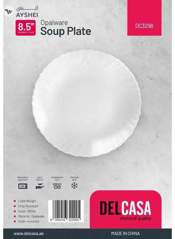 Delcasa DC3298 Opalware Soup Plate, White, 8.5-Inch Size
