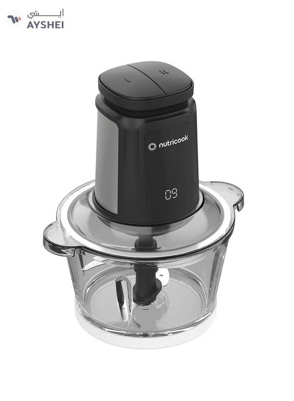 nutricook 1.2L Glass Chopper and Mincer, 500W w/ Pulse & 2 Speeds, Removable 4 SS-Blade for Chopping, Ice Crushing, Meat Mincing, Grinding, Pureeing & more, 2 Yr Warranty, NC-CH1200 1.2 L 500 W Choppi XL Black