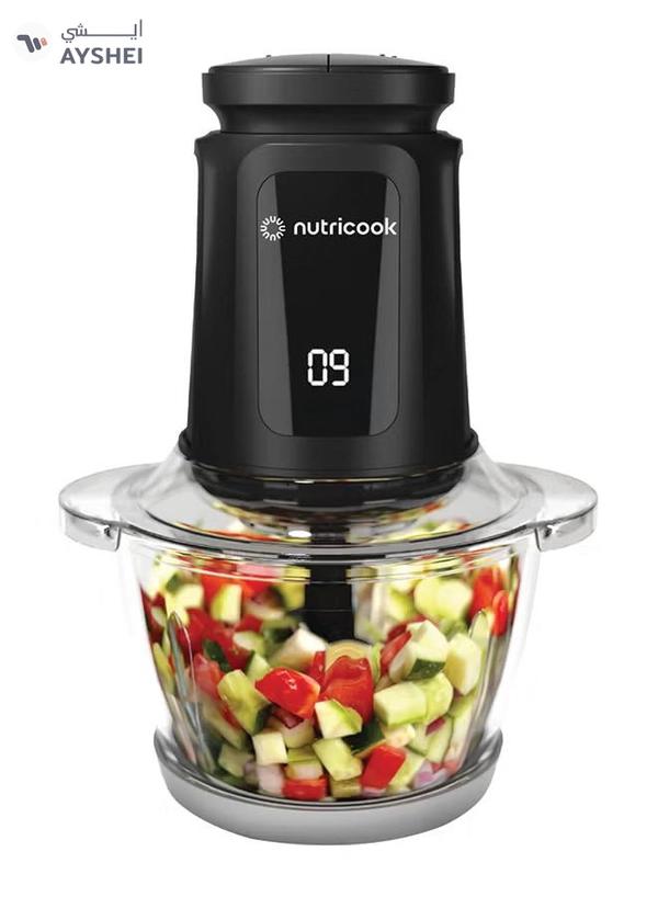 nutricook 1.2L Glass Chopper and Mincer, 500W w/ Pulse & 2 Speeds, Removable 4 SS-Blade for Chopping, Ice Crushing, Meat Mincing, Grinding, Pureeing & more, 2 Yr Warranty, NC-CH1200 1.2 L 500 W Choppi XL Black