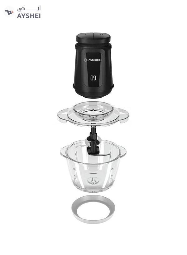 nutricook 1.2L Glass Chopper and Mincer, 500W w/ Pulse & 2 Speeds, Removable 4 SS-Blade for Chopping, Ice Crushing, Meat Mincing, Grinding, Pureeing & more, 2 Yr Warranty, NC-CH1200 1.2 L 500 W Choppi XL Black