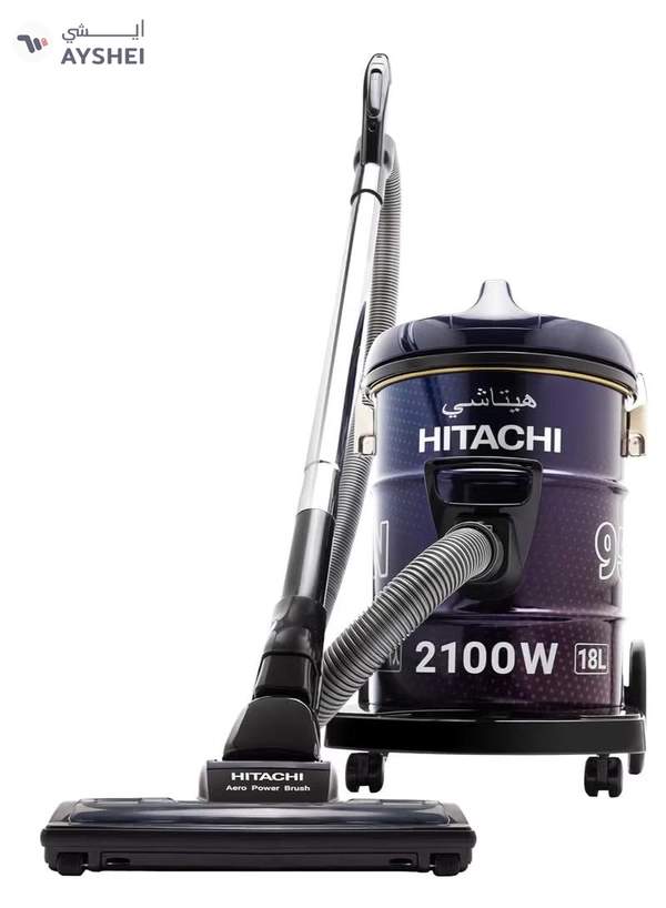 Hitachi Drum Vacuum Cleaner, Aero Power Brush to Clean Efficiently, Metal Pipe, Dusting Brush & Crevice Nozzle, Washable Filter, Best for Home & Office, 18 L 2100 W CV955NBLGSA Purple/Black