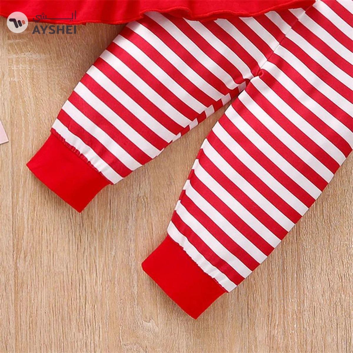 Baby qlo Red printed top and stripe bottom christmas set with headband for girls-1-portrait
