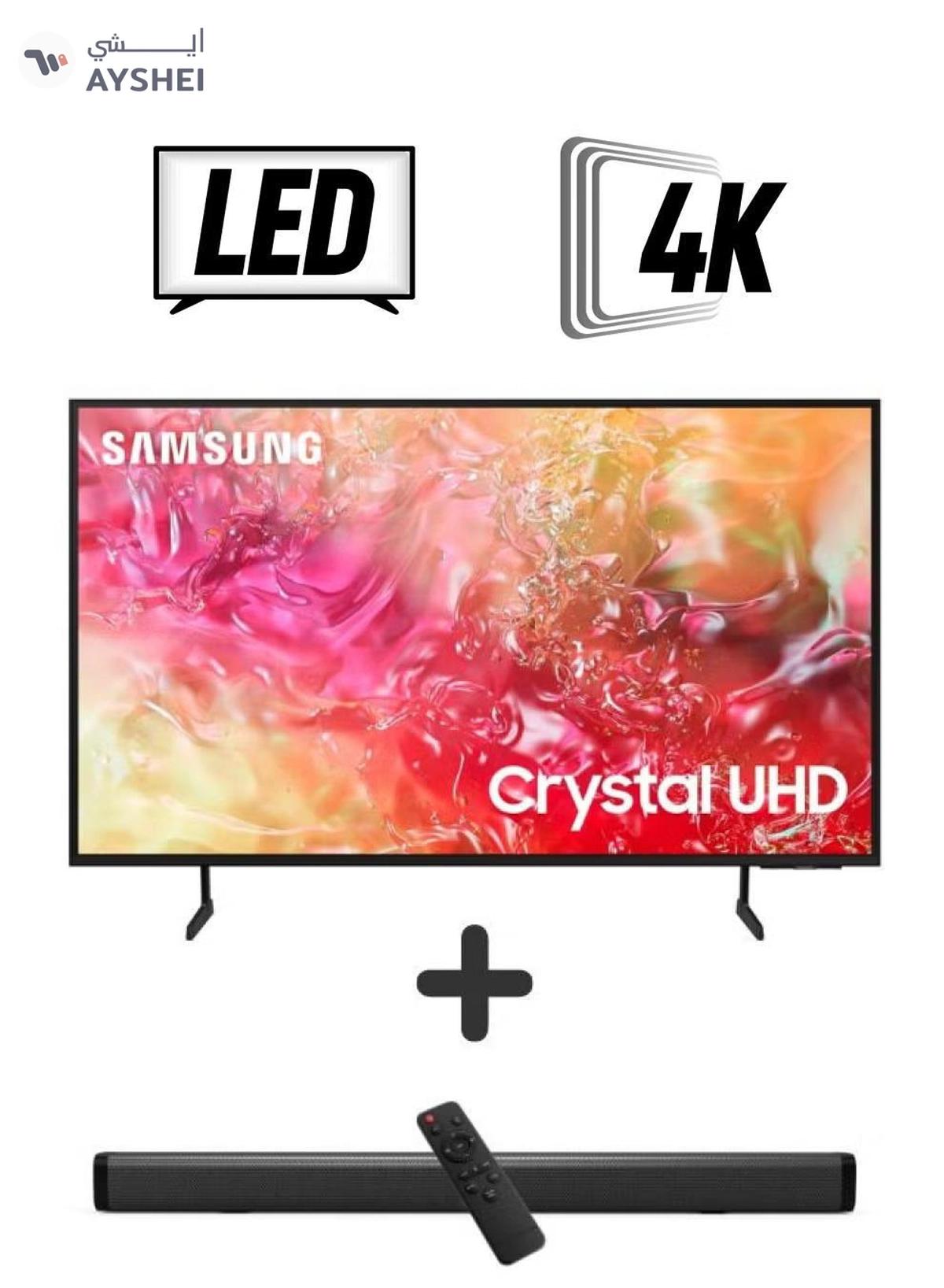 Samsung 50-Inch Crystal UHD DU7000 4K Tizen OS Smart TV with HDR 10+, PurColor, Knox Security With 2.0 Channel Soundbar 30W, HDMI ARC, Bluetooth, USB, MP3, FM Station 50DU7000+SOUNDBAR Black-0-portrait