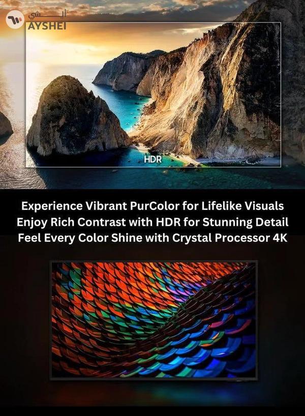 Samsung 50-Inch Crystal UHD DU7000 4K Tizen OS Smart TV with HDR 10+, PurColor, Knox Security With 2.0 Channel Soundbar 30W, HDMI ARC, Bluetooth, USB, MP3, FM Station 50DU7000+SOUNDBAR Black