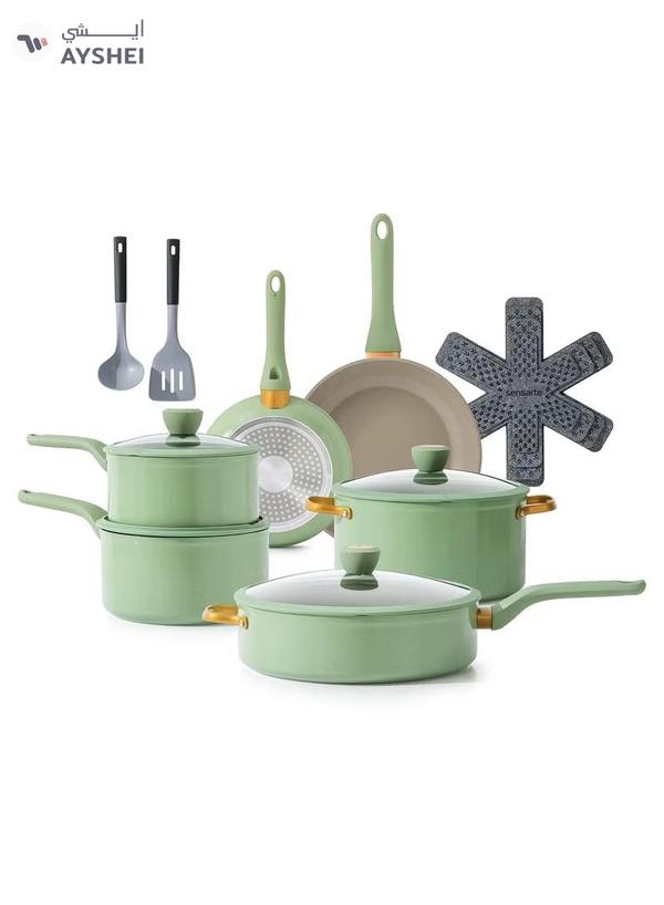 SENSARTE Nonstick Pots and Pans Set, 18 Pieces Non Stick Cookware Set, Induction Kitchen Cookware Sets Green