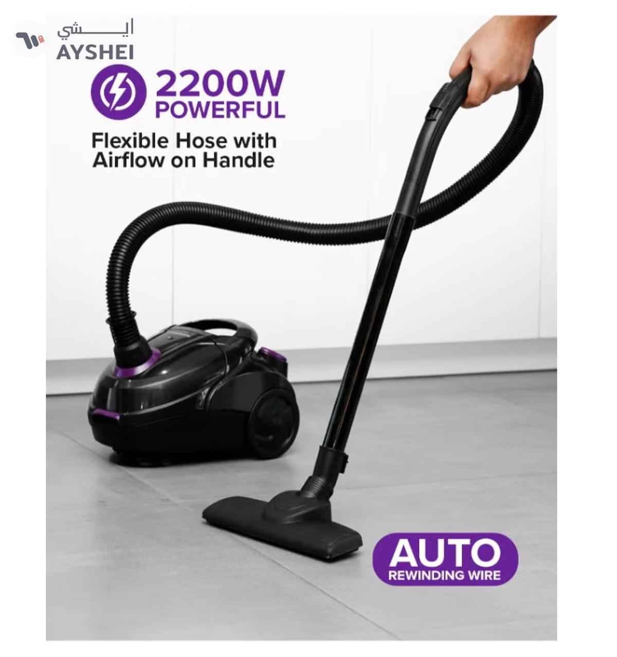 Olsenmark Vacuum Cleaner With Dust Bag 1400W OMVC1782, Powerful Suction, Dust Full Indicator,Dust Bag capacity 1.5L, Flexible Hose With Airflow On Handle, Pedal Switch And Auto-Rewinding Wire 1.5 L 1400 W OMVC1782 Black/Purple-1-1