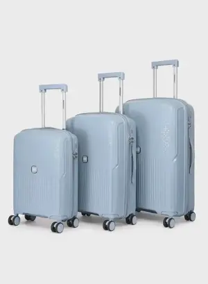 British Tourister 3 Piece Polyproplene Hard Side Spiner Luggage Trolley Set 20/24/28 Inch - Grey Blue