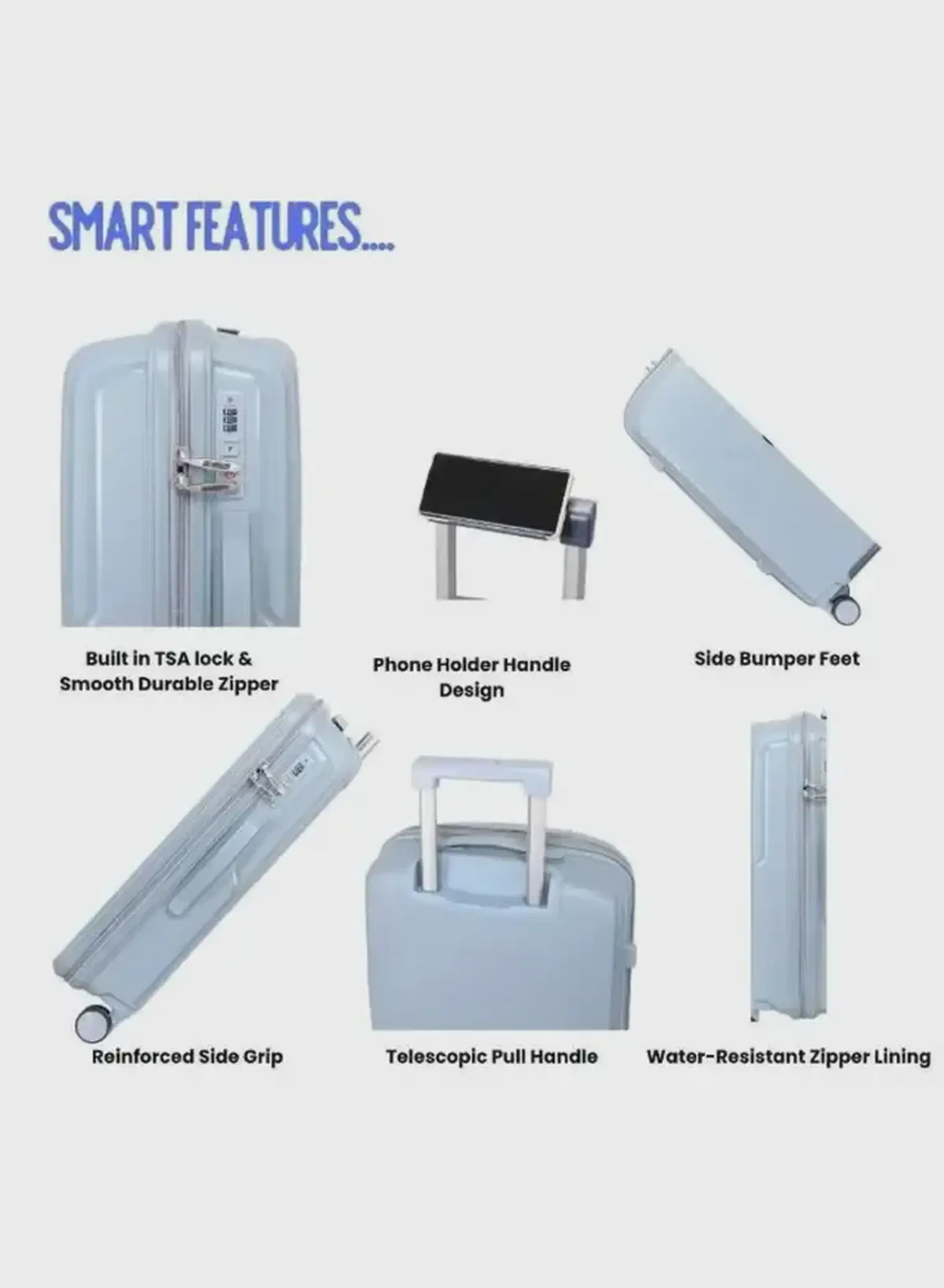 British Tourister 3 Piece Polyproplene Hard Side Spiner Luggage Trolley Set 20/24/28 Inch - Grey Blue-1-1