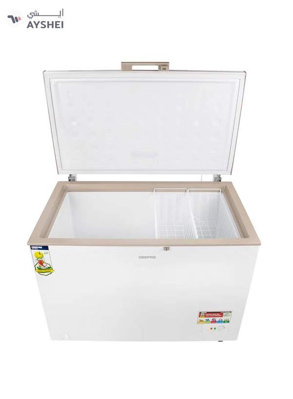 GEEPAS 410L Gross/380L Net Capacity Chest Freezer With Compressor Switch Off Function, LED Light, Lock & Key, High Efficiency Molothic Foaming, 2 Food Basket, Adjustable Thermostat, 100% HCF & FCKW Free 140 L 180 W GCF4106WAH White