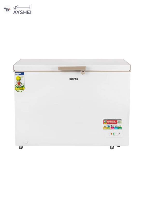 GEEPAS 410L Gross/380L Net Capacity Chest Freezer With Compressor Switch Off Function, LED Light, Lock & Key, High Efficiency Molothic Foaming, 2 Food Basket, Adjustable Thermostat, 100% HCF & FCKW Free 140 L 180 W GCF4106WAH White