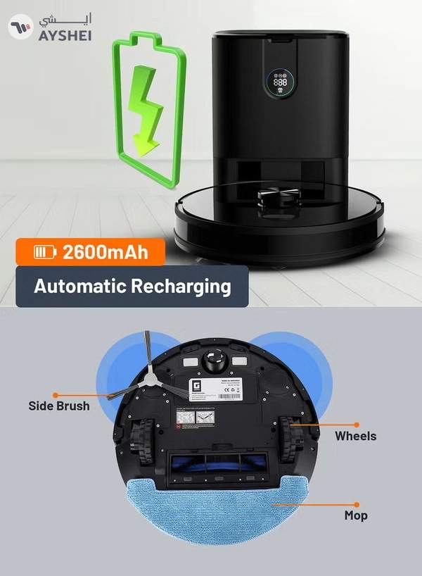 GEEPAS 2 In 1 Wet & Dry Robot Vacuum Cleaner | LDS Navigation, TUYA App Control | 4 Cleaning Modes 2600 mAh Battery & Auto Recharge | 4 Anti Drop Sensors, Remote Control, Brushless Motor | GRVC19058 19 W GRVC19058 black