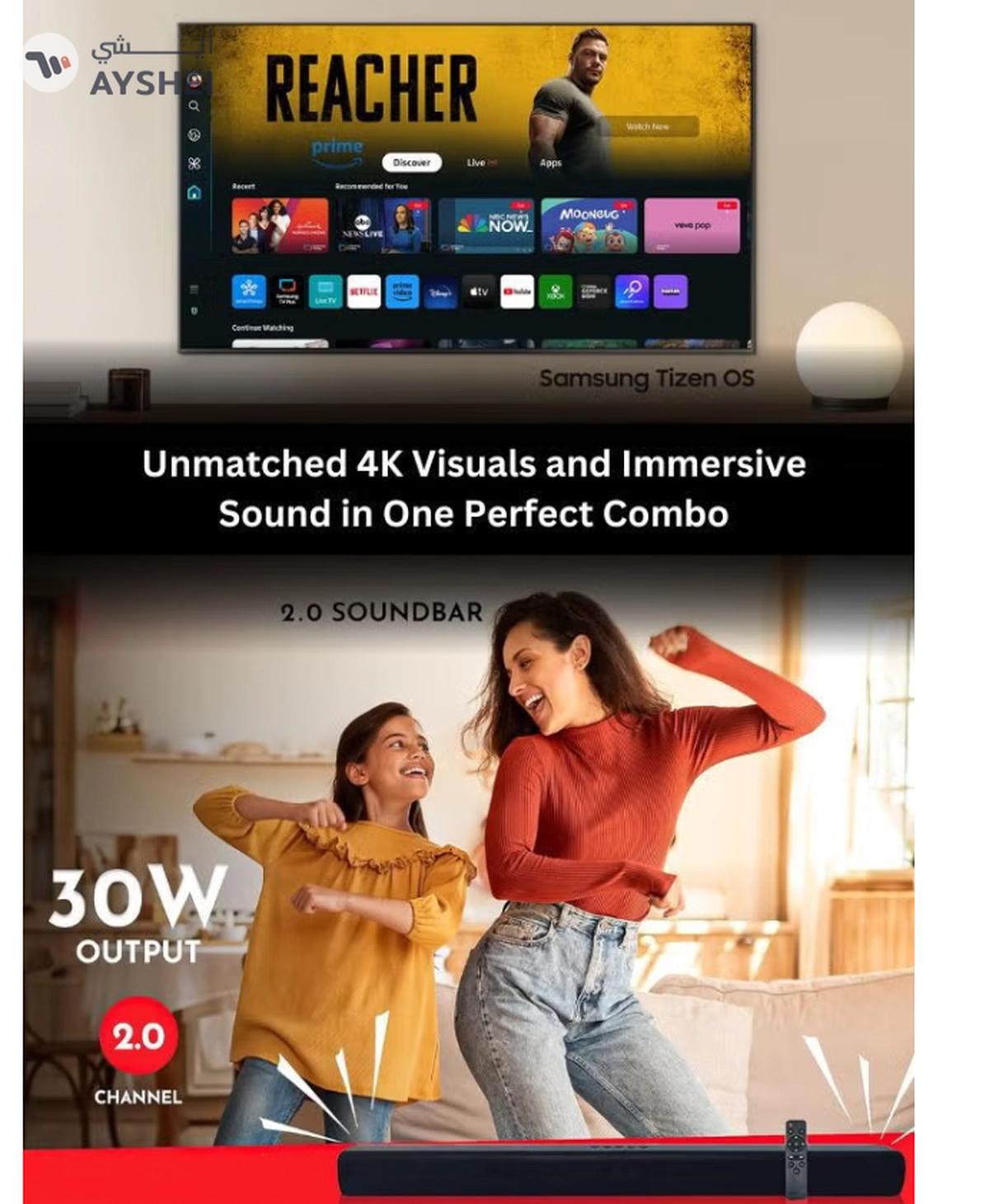 Samsung 50-Inch Crystal UHD DU7000 4K Tizen OS Smart TV with HDR 10+, PurColor, Knox Security With 2.0 Channel Soundbar 30W, HDMI ARC, Bluetooth, USB, MP3, FM Station 50DU7000+SOUNDBAR Black-3-3