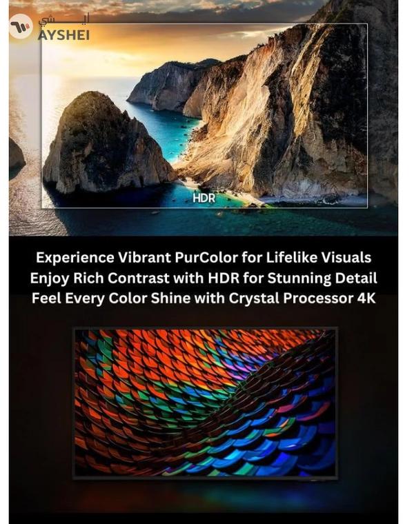 Samsung 50-Inch Crystal UHD DU7000 4K Tizen OS Smart TV with HDR 10+, PurColor, Knox Security With 2.0 Channel Soundbar 30W, HDMI ARC, Bluetooth, USB, MP3, FM Station 50DU7000+SOUNDBAR Black