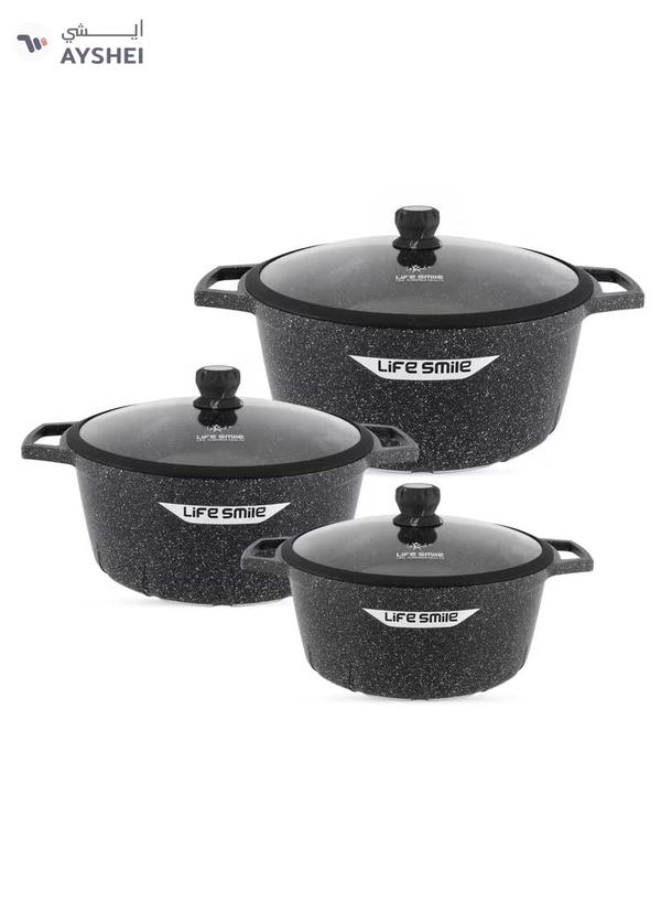 Life Smile Granite Non-Stick Cookware Set,6Pcs Casserole Pots with Lids, Induction Bottom, Multi-Layer Coating