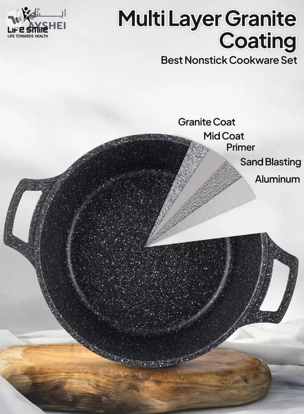 Life Smile Granite Non-Stick Cookware Set,6Pcs Casserole Pots with Lids, Induction Bottom, Multi-Layer Coating