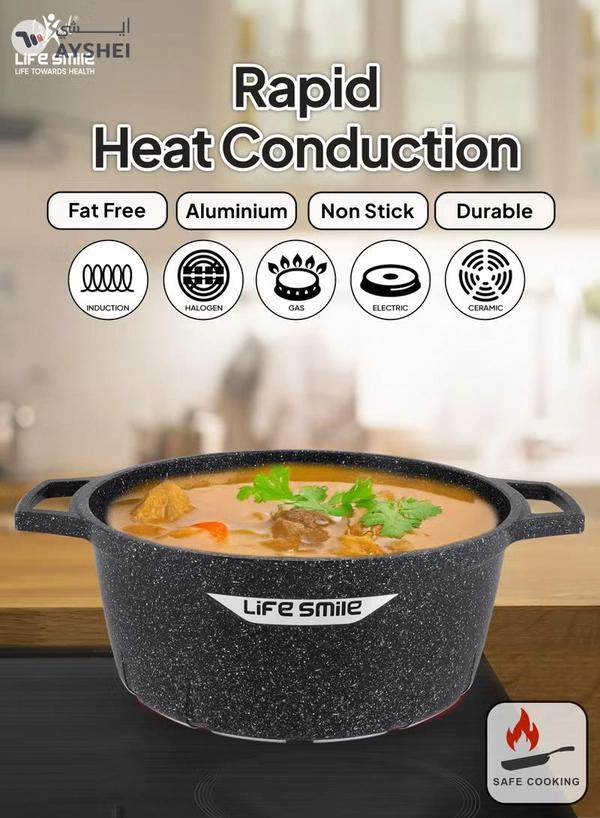 Life Smile Granite Non-Stick Cookware Set,6Pcs Casserole Pots with Lids, Induction Bottom, Multi-Layer Coating