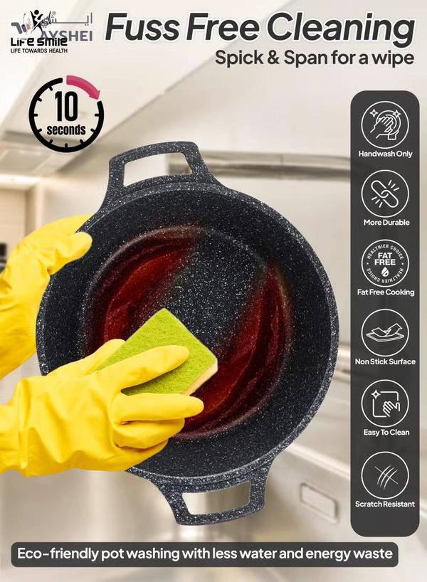 Life Smile Granite Non-Stick Cookware Set,6Pcs Casserole Pots with Lids, Induction Bottom, Multi-Layer Coating