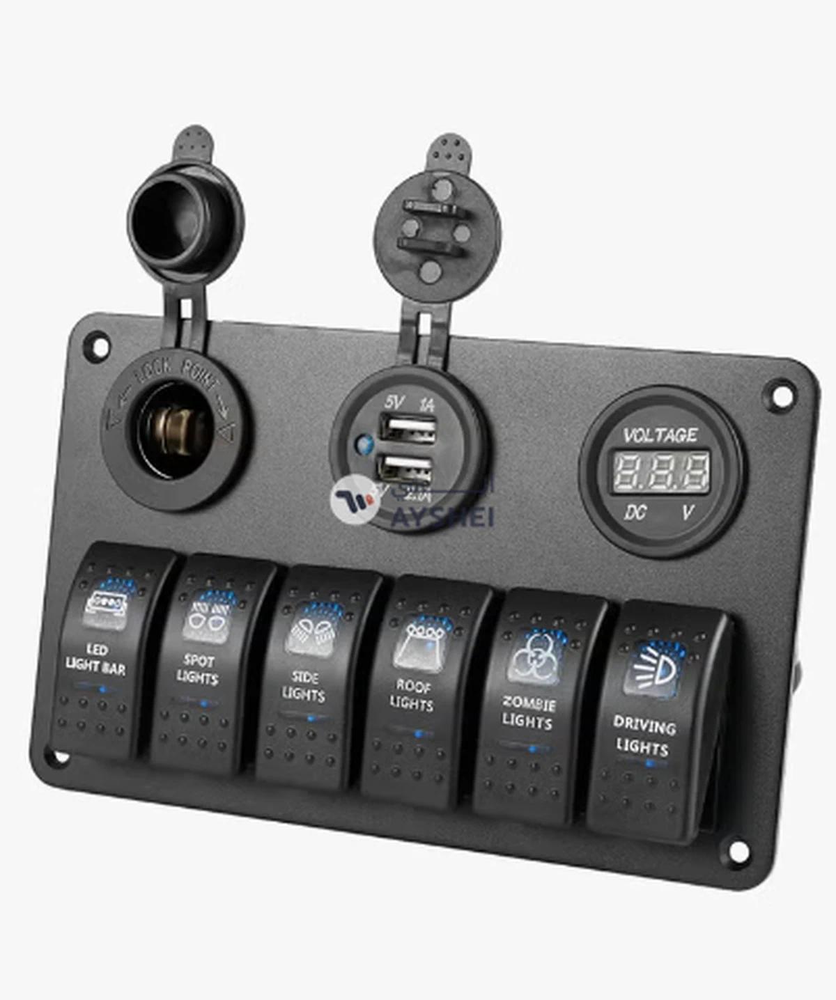 OUTAD 6 Gang Rocker Switch Panel For Car-1-1