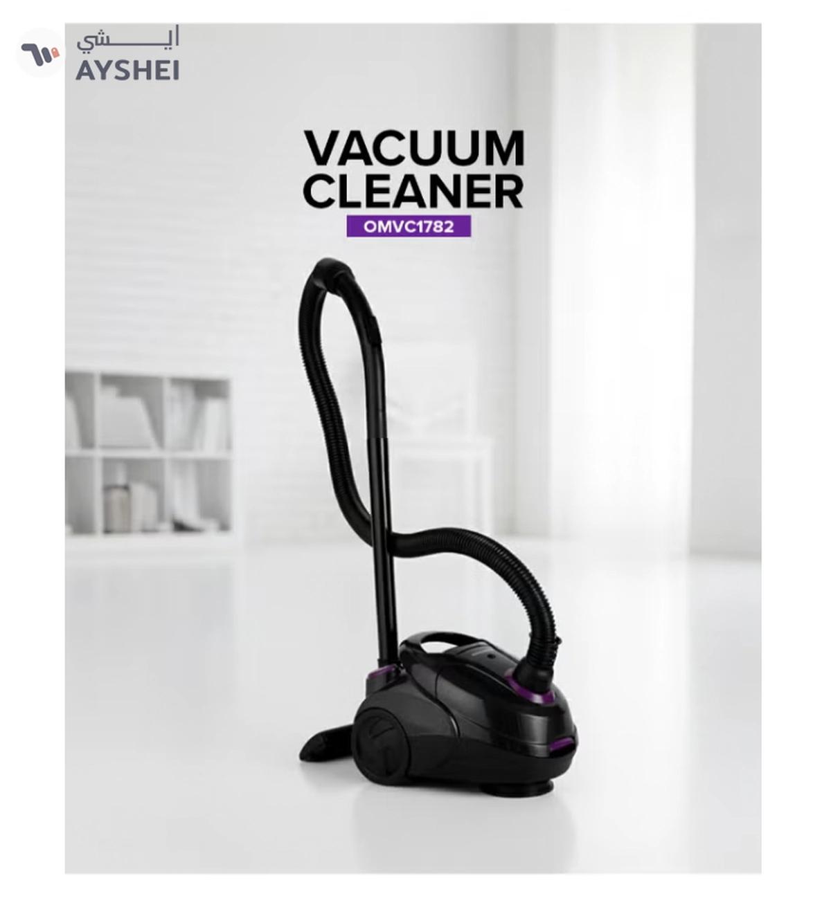 Olsenmark Vacuum Cleaner With Dust Bag 1400W OMVC1782, Powerful Suction, Dust Full Indicator,Dust Bag capacity 1.5L, Flexible Hose With Airflow On Handle, Pedal Switch And Auto-Rewinding Wire 1.5 L 1400 W OMVC1782 Black/Purple-0-portrait