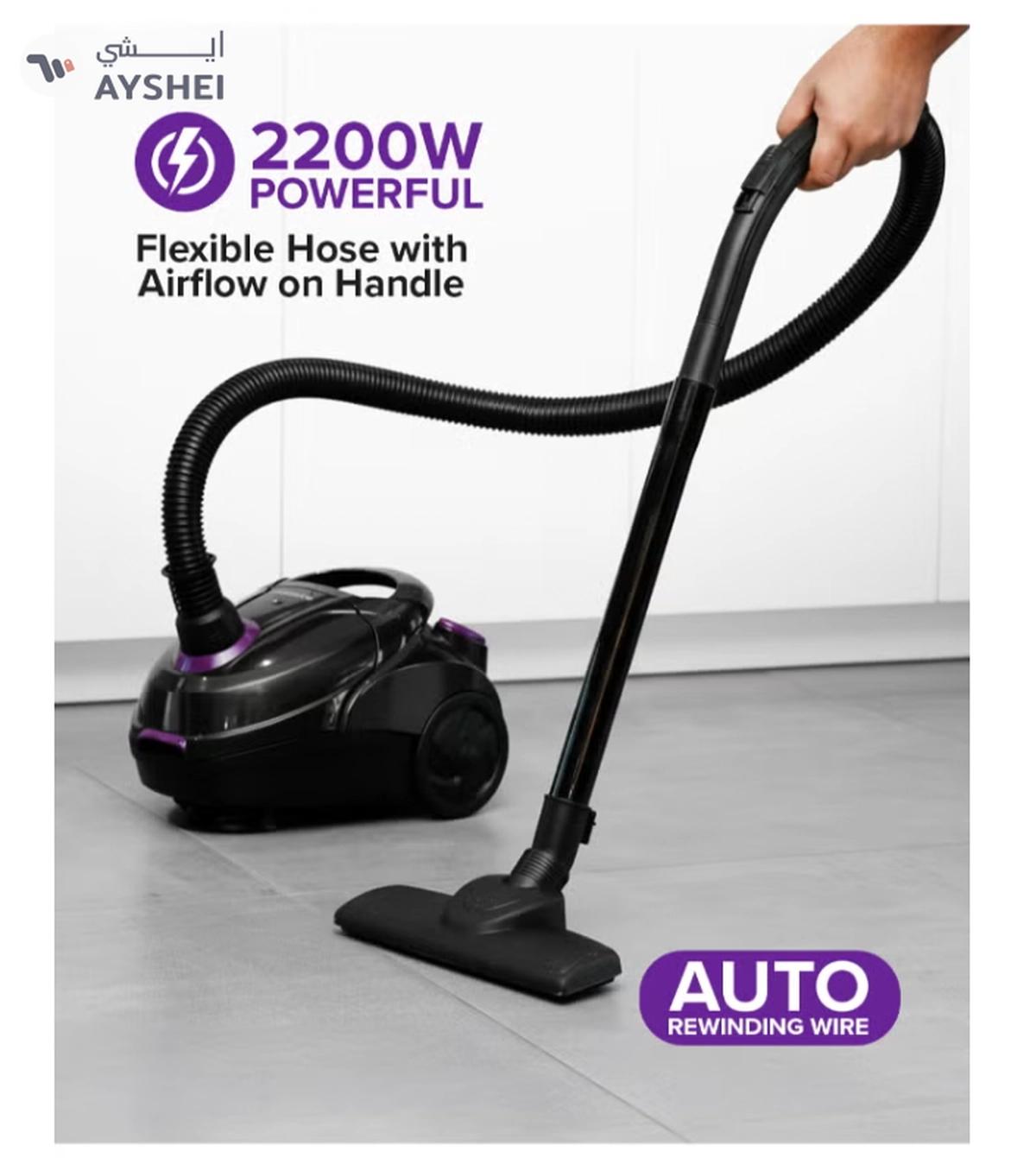 Olsenmark Vacuum Cleaner With Dust Bag 1400W OMVC1782, Powerful Suction, Dust Full Indicator,Dust Bag capacity 1.5L, Flexible Hose With Airflow On Handle, Pedal Switch And Auto-Rewinding Wire 1.5 L 1400 W OMVC1782 Black/Purple-1-1