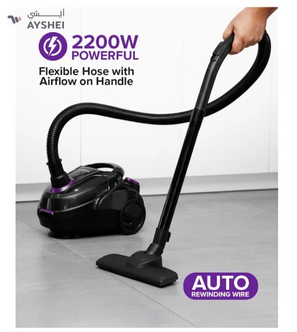 Olsenmark Vacuum Cleaner With Dust Bag 1400W OMVC1782, Powerful Suction, Dust Full Indicator,Dust Bag capacity 1.5L, Flexible Hose With Airflow On Handle, Pedal Switch And Auto-Rewinding Wire 1.5 L 1400 W OMVC1782 Black/Purple