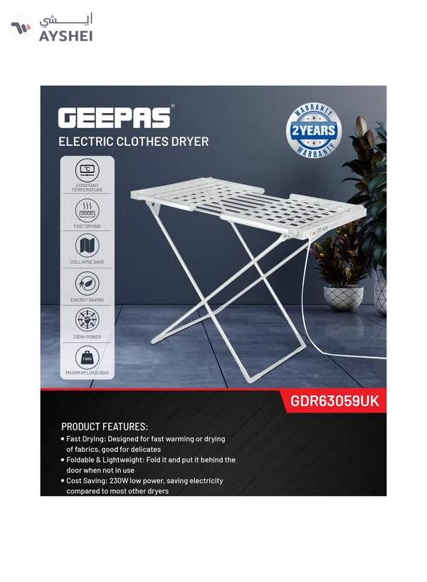 GEEPAS Electric Clothe Dryer Stand With Constant Temperature, Fast Drying, Collapse Save, Energy Saving, Foldable , Noiseless, Non Slip Feet, 15 Kg Load Capacity, One Integrated Structure, Cost Saving