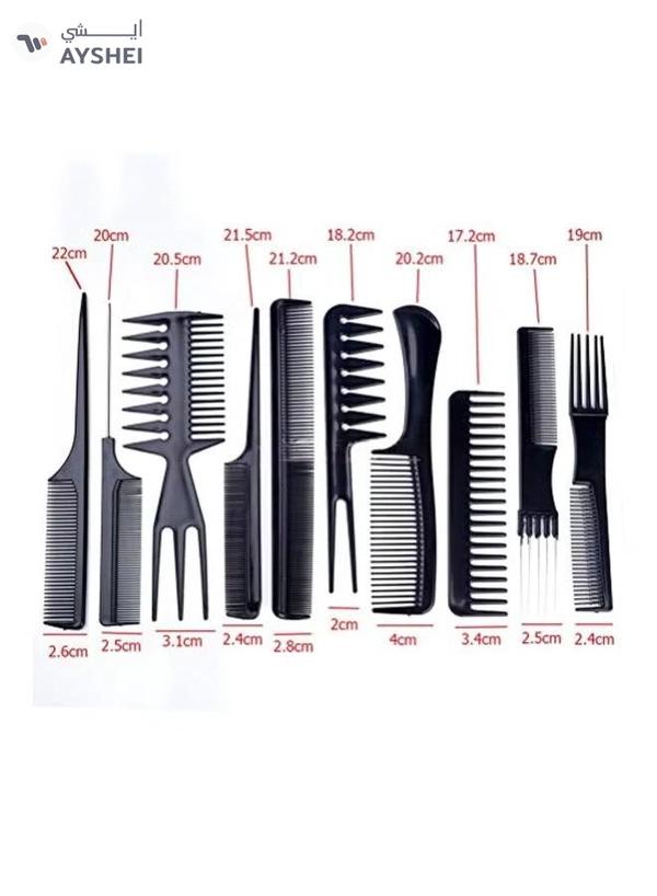 Youngman 10-Piece Professional Styling Comb Set Black