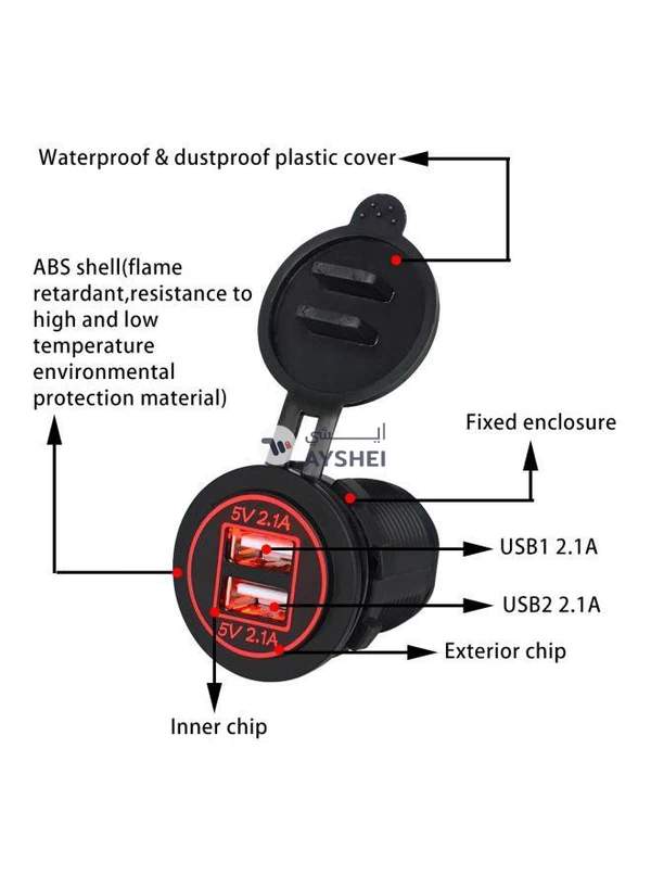 Generic Dual USB Car Charger With Aperture Black